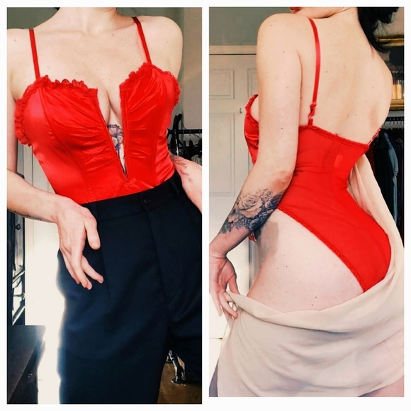 Vintage 1980s Red Teddy Bodysuit by Emil Bole - Picture 5 of 13